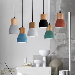 Pendant Lamps Nordic Vintage Wood Cement Dinning Room Lamp Creative Living Bedroom Hanging Light Bar Cafe Kitchen Fixtures