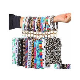 Party Favour Pu Bracelet Keychain Leather Wrist Key Ring Handbag Leopard Bracelets Pendant Purse Lady Clutch Bag Hand Carry Bags Phon Ot8Bs