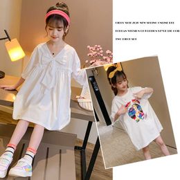 Girl's Summer Clothes Cartoon Girls Big bowknot Loose V-neck Casual Front and back Wear One-pieces Princess Dresses 9 11T 0131