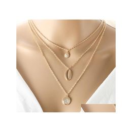 Pendant Necklaces Europe Fashion Jewellery Womens Shells Parttern Embedded Drill Letters A Mtilayer Necklace Lady Layers Chain Drop De Dhuy4