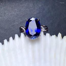 Cluster Rings 2023 Arrival Natural Real Blue Sapphire Ring 925 Silver Fine Jewelry Finger Party Gift Birthstone Big Size Gem