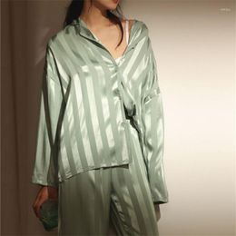 Women's Sleepwear CAIYIER Big Size M-5XL Women Nightwear Grid Stripe Luxury Ice Silk Pyjamas Set Long Sleeve Soft Female Winter Homewear