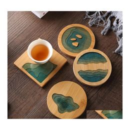 Mats Pads Coffee Cup Pad Chinese Coasters Placemat Bamboo Waterproof Insation Tea Kitchen Table Decoration Plate Mat Drop Delivery Dhsvy