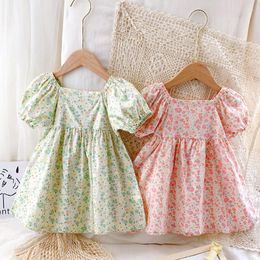 Girl Dresses Kids Baby Girls Summer Short Sleeve Flower Bow Knee-length Dress Toddler Children Casual Cotton Clothes 18M-6Y