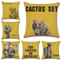 Pillow Cactus Cover Black White Tropical Plants Modern Yellow Sofa Case Home Living Room Decoration Car Chair Pillowcase