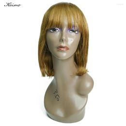 Straight Bob Wig With Bangs Yellow Colour Human Hair Wigs Full Machine Made Brazilian Remy 150% Density