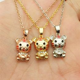 Pendant Necklaces Design Zircon Tiger Necklace Stainless Steel Chain Animal Charms Lucky Choker Jewellery Party Gifts For Women GirlsPendant