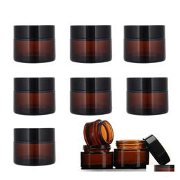 Packing Bottles Amber Glass Jar Container Cosmetic Cream Lotion Bottle Hand Travel Storage With Inner Liners Black Lids 5G 10G 15G 3 Otoip