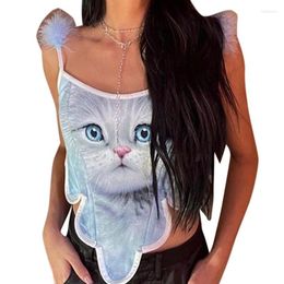 Belts Street Wear Corset Sleeveless Tops Women Top Halter Modelling Strap Vintage Kitten Printed Bustiers