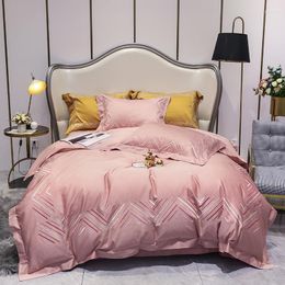 Bedding Sets Luxury 100S Egyptian Cotton Pink Yellow Green Set Duvet Cover Bed Linen Fitted Sheet Pillowcases