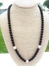 Chains 9-10mm Natural South Sea Black Pearl Necklace Earrings 24"Chains