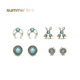 Charm 4Pairs /Lot Bohemia Star Heart Cross Shaped Small Stud Earrings Set For Women Imitation Retro Vintage Wholesale Jewellery Gifts Otwhy