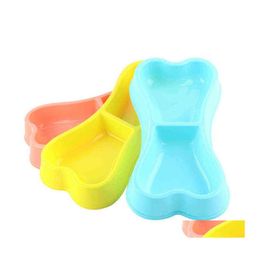 Other Pet Supplies Cute Bone Shape Dog Cat Puppy Food Travel Feeding Feeder Dogs Water Dish Double Bowl Plastic Colorf Vtm0145 Drop Dhhin