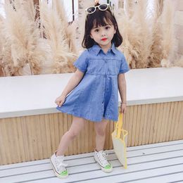 Girl's Cute Baby Clothes Summer Dresses Cotton Cardigan Button Denim One-piece dress 1 2 3 4 5 6 Years Toddler Girls Infant Kids 0131