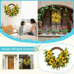 Decorative Flowers For Wedding Artificial Sunflower Wreath Hanging Pendants Leaf Garland Simulation Home Decor