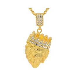 Pendant Necklaces Gold Colour Crown Lion Head Crystal Necklace Rock Animal Hiphop Style Rhinestone Fashion Jewellery 20211224 T2 Drop D Dhexn