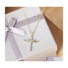 Pendant Necklaces Christian Prayer Angle Wing Cross Necklace 18K Gold Plated Zircon For Girls C3 Drop Delivery Jewellery Pendants Dh0Hg
