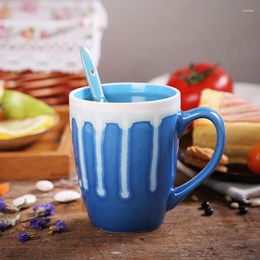 Mugs Ceramic Coffee Mug Variable Flow Glazes Creative Handpainted Tea Cup Blue Pink Christmas Gift Wholesale Porcelain With Handgrip