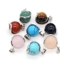 Charms Natural Stone Ball Chakela Seven Chakras Reiki Healing Chakra Rose Quartz Crystal Pendant For Necklace Jewelry Making Dhgarden Dho4D