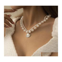 Pendant Necklaces Trendy Pearl Bead Double Layer Shell Necklace For Women Girl Gold Sier Color Geometric Boho Charming 3692 Q2 Drop Dhaus