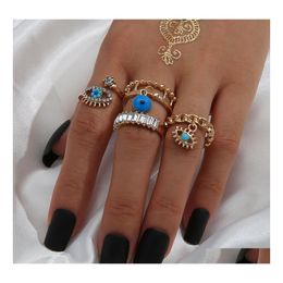 Band Rings Fashion Jewelry Evil Eye Ring Set Punk Style Blue Eyes Sets 4Pcs/Set Drop Delivery Dhpj6