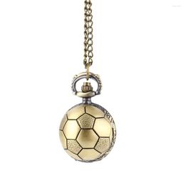 Pocket Watches Retro Soccer Ball Shape Bronze Round Quartz Watch With Chain Necklace Jewelry Gifts 19ING