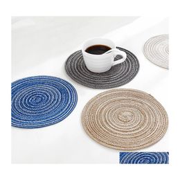 Mats Pads Nonslip Round Placemat Table Mat Cotton Linen Weave Bowl Insation Heat Pad Antiscalding Cup Holder Home Kitchen Supplies Dhhbf