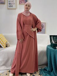 Ethnic Clothing Eid Morocco Muslim Dress Women Abaya 3 Piece Set Kaftans Evening Dresses Woman Dubai Turkey Islam Long Dress Robe Femme Vestidos 230131