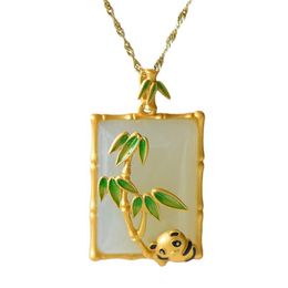 Pendant Necklaces Cute Panda Necklace Square Aritificial Stone Enamel Bamboo Leaf Vintage Jewellery For Women Wedding Charm Birthday Gifts