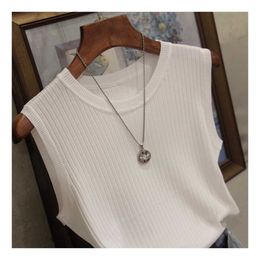 Women's Tanks Camis Knitted Vests Women Top O-neck Solid Tank Fashion Female Sleeveless Casual Thin Tops 2022 Summer Knit Woman Shirt Gilet Femme Y2302