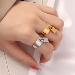 Cluster Rings 316 Stainless Steel Ring Open For Women Pendant Finger Geometry Lock Wide 2023 Trendy Jewellery Party Gift