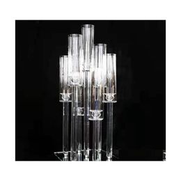 Party Decoration Square Bottom Candlestick Candle Holder Road Lead Flower Stand Wedding Clear Tall Table Centrepiece Ab0267 Drop Del Dhvhx