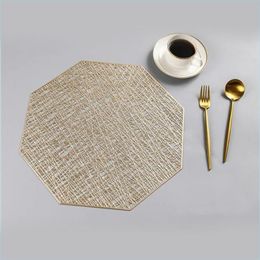 Mats Pads 6Pcs Octagon Placemats Set Pvc Hollow Irregar Line Placemat Dining Table Decoration Pad Diner Cutout Hangable Gold Drop Dhqen