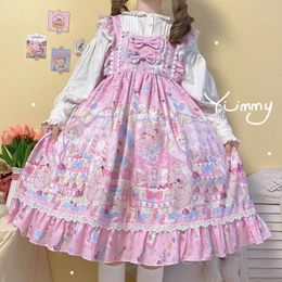 Casual Dresses Kawaii Girls Lolita Jsk Dress Summer 2023 Japanese Cute Bow Sweet Vintage Printing Sleeveless Tube Party