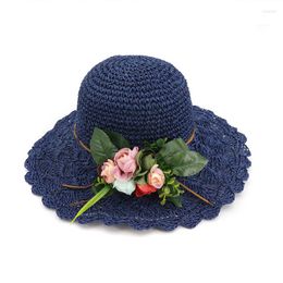 Wide Brim Hats Handmade Flower Beach Straw Hat Women Summer Sun Outdoor Travel Sunhat Lady Sunscreen Breathable Folding