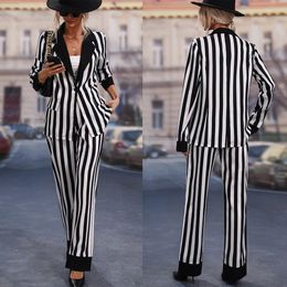 Spring Black White Striped Women Pants Suit Celebrity Mother of the Bride Summer Wear Evening Party Wedding Formal 2 Pieces