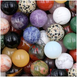 Stone 20Mm Natural Loose Beads Amethyst Rose Quartz Turquoise Agate 7Chakra Diy Nonporous Round Ball Yoga Healing Guides Med Dhgarden Dhztk