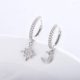 Hoop Earrings Fashion Small Fresh Pure Silver 925 Moon Star Asymmetric Round Ear Clip