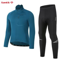 Cycling Jersey Sets Santic Men's Suit Winter MTB Jackets Long Pants Fleece Warm Mountain Bike Sports Clothes Windproof Reflective 221201