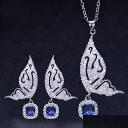 Earrings Necklace Fashion Wedding Designer Jewellery Set Butterfly Earring African Sets Yellow Blue Aaa Cubic Zirconia Woman Bridesm Dhbxh