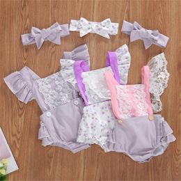 Jumpsuits 2023 Summer Born Baby Girls Clothing Toddler Kids Girl Lace Ruffles Rompers Headband Infant Backless Outfits