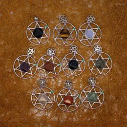 Pendant Necklaces 6pcs Natural Stone Hexagonal Star Sparkling Necklace Pendants Healing Quartz Treat Crystal Charm For Jewellery Making Free