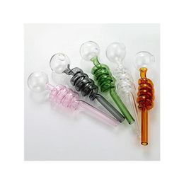 Smoking Pipes Hand Special Glass Oil Burner Pipe Tobcco Dry Herb Big Ball Water Bubbler Tubes Thick Tube Pyrex Nail Tips Green Blue Dhuej