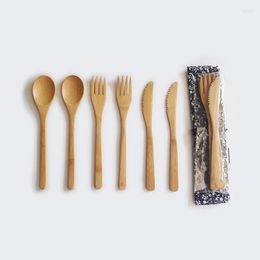 Dinnerware Sets 3Pc/set Wooden Dinner Set Bamboo Fork Knife Soup Teaspoon Cutlery Cooking Tools Kitchen Utensil