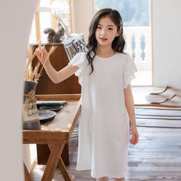 Girl's es 6 To 16 Years Kids 2022 New Girls Children Clothes Baby Teenager Shirt Dress Straight Cotton Knit Lace #6167 0131