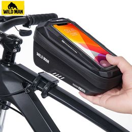 Panniers s WILD MAN Bicycle 1.8L Frame Front Tube Cycling Waterproof Phone Case Holder 7 inch Touchscreen Bag Bike Accessories 0201