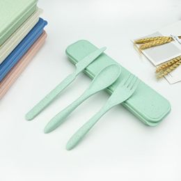 Dinnerware Sets Green Environmental Portable Reusable Dinner Knife Spoon Fork Travel Picnic Wheat Straw Tableware Cutlery Set With Carrying