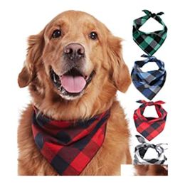 Dog Apparel Bandana Christmas Dogs Plaid Pet Scarf Triangle Bib Kerchief For Small Medium Large Xmas Birthday Gift Cotton Handkerchi Ot7Up