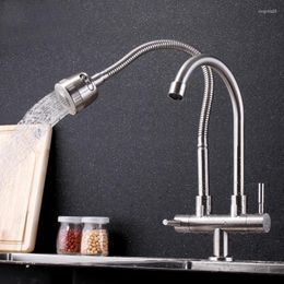 Kitchen Faucets Double Handles Heads Faucet Modern Tap 304 Stainless Steel Brushed Surface