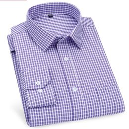 Men's Casual Shirts High Quality Mens Business Long Sleeved Shirt Classic Striped Checked Male Social Dress Purple Blue 230201